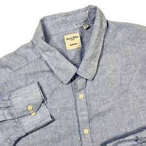 Baird McNutt Linen Murano Button Down Shirt Mens 3XB Blue Long Sleeve Big & Tall